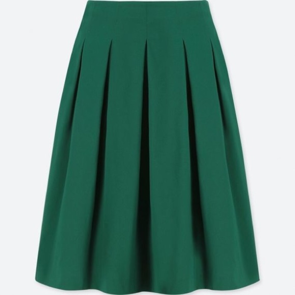 High Waist Midi Skirt w/ Pockets - GREEN